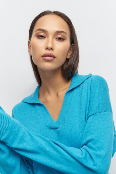 Поло из кашемира с длинным рукавом (бирюзовый)